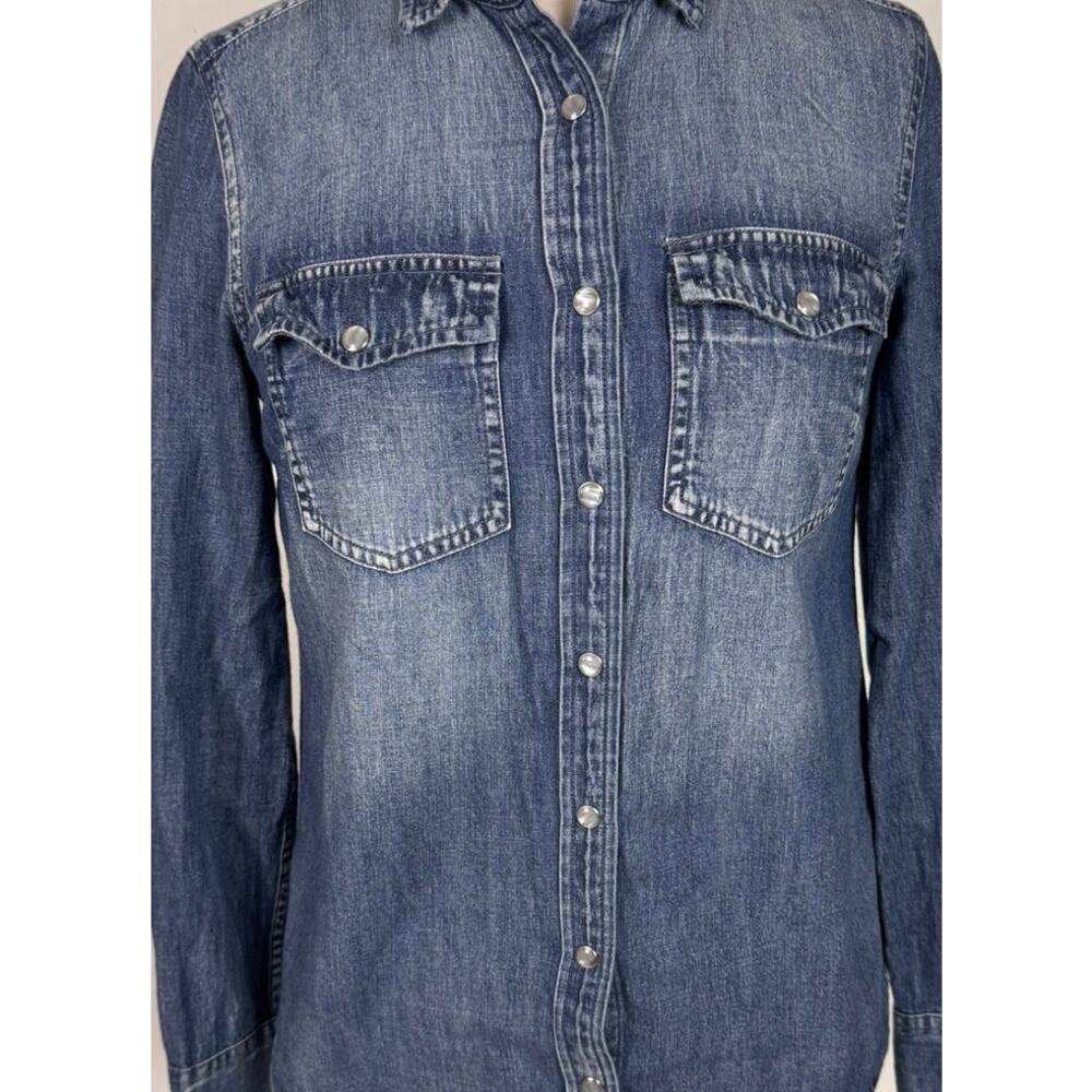 J. Crew Womens Size 2 Snap Front Blue Chambray Shirt 100% Cotton - Picture 6 of 8